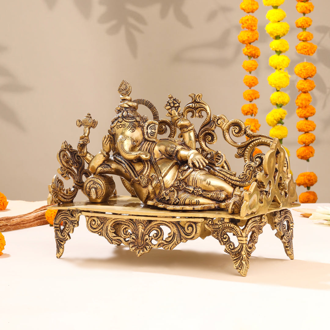 Brass Superfine Ganesha Resting On Couch (9 Inch) Vedansh Craft