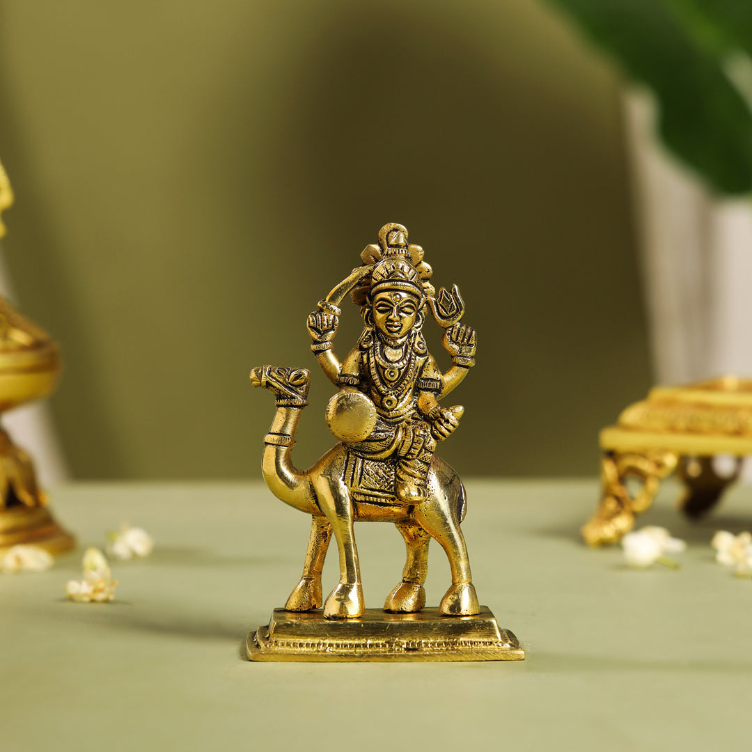 Brass Goddess Dasama Seated On Camel Idol (4.8 Inch) Vedansh Craft