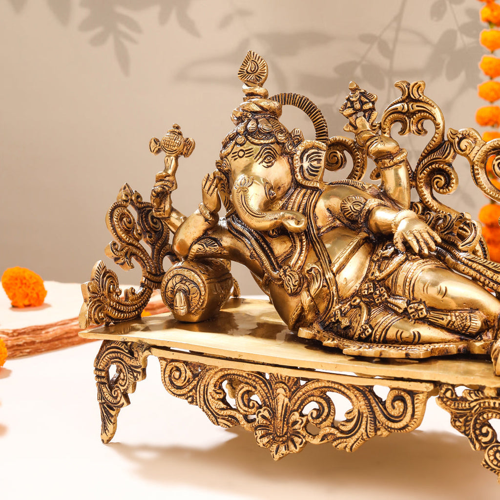 Brass Superfine Ganesha Resting On Couch (9 Inch) Vedansh Craft
