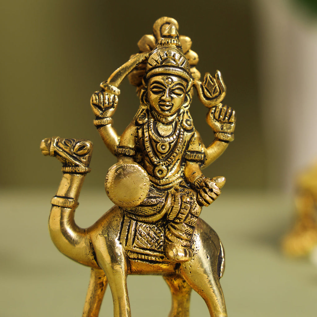 Brass Goddess Dasama Seated On Camel Idol (4.8 Inch) Vedansh Craft