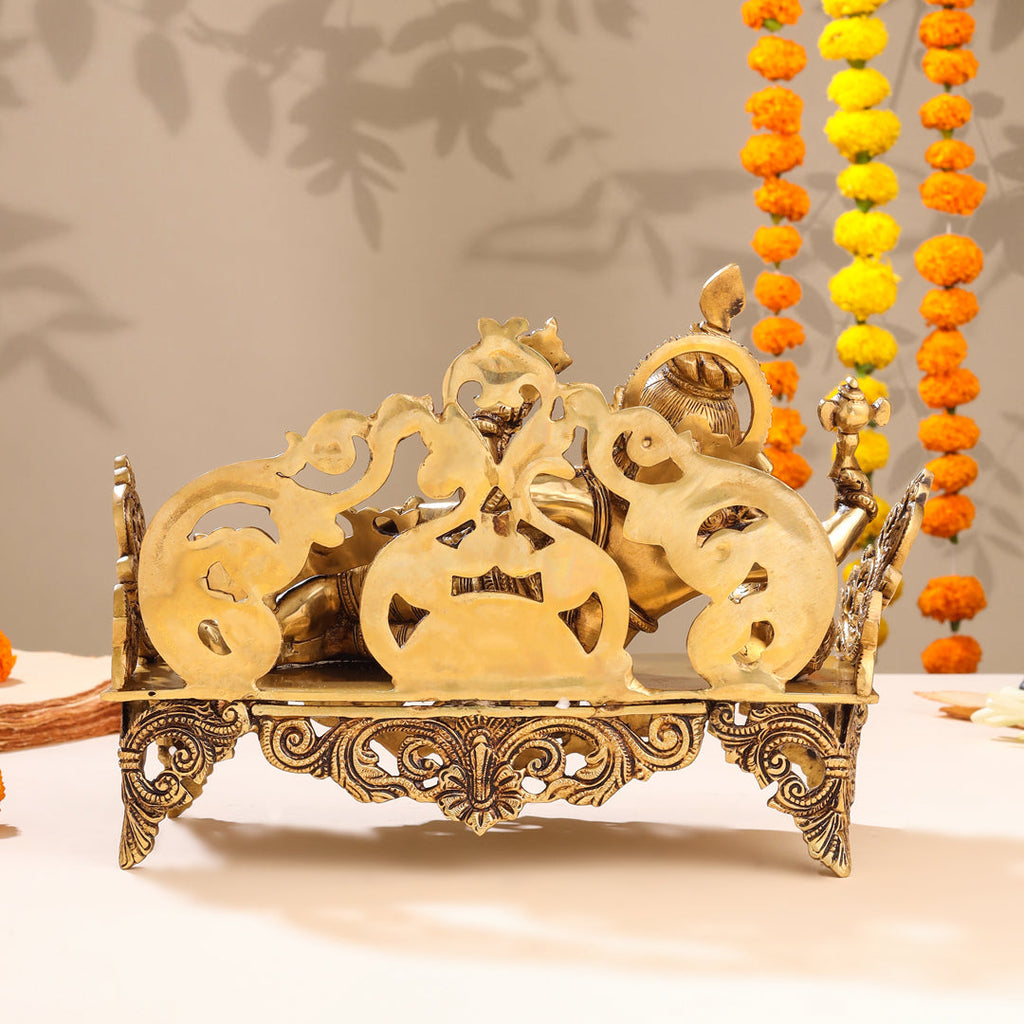 Brass Superfine Ganesha Resting On Couch (9 Inch) Vedansh Craft