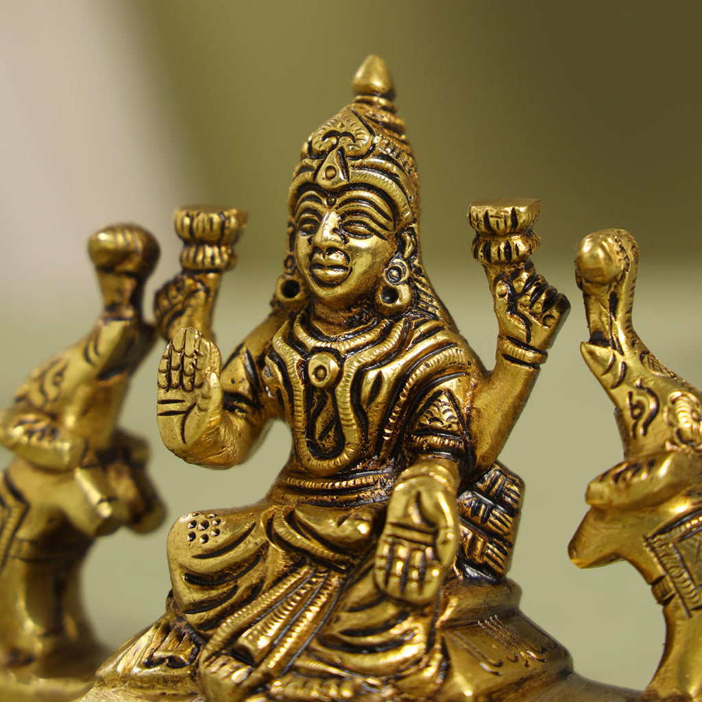 Brass Superfine Goddess Sitting Gaja Lakshmi Idol (3 Inch) Vedansh Craft
