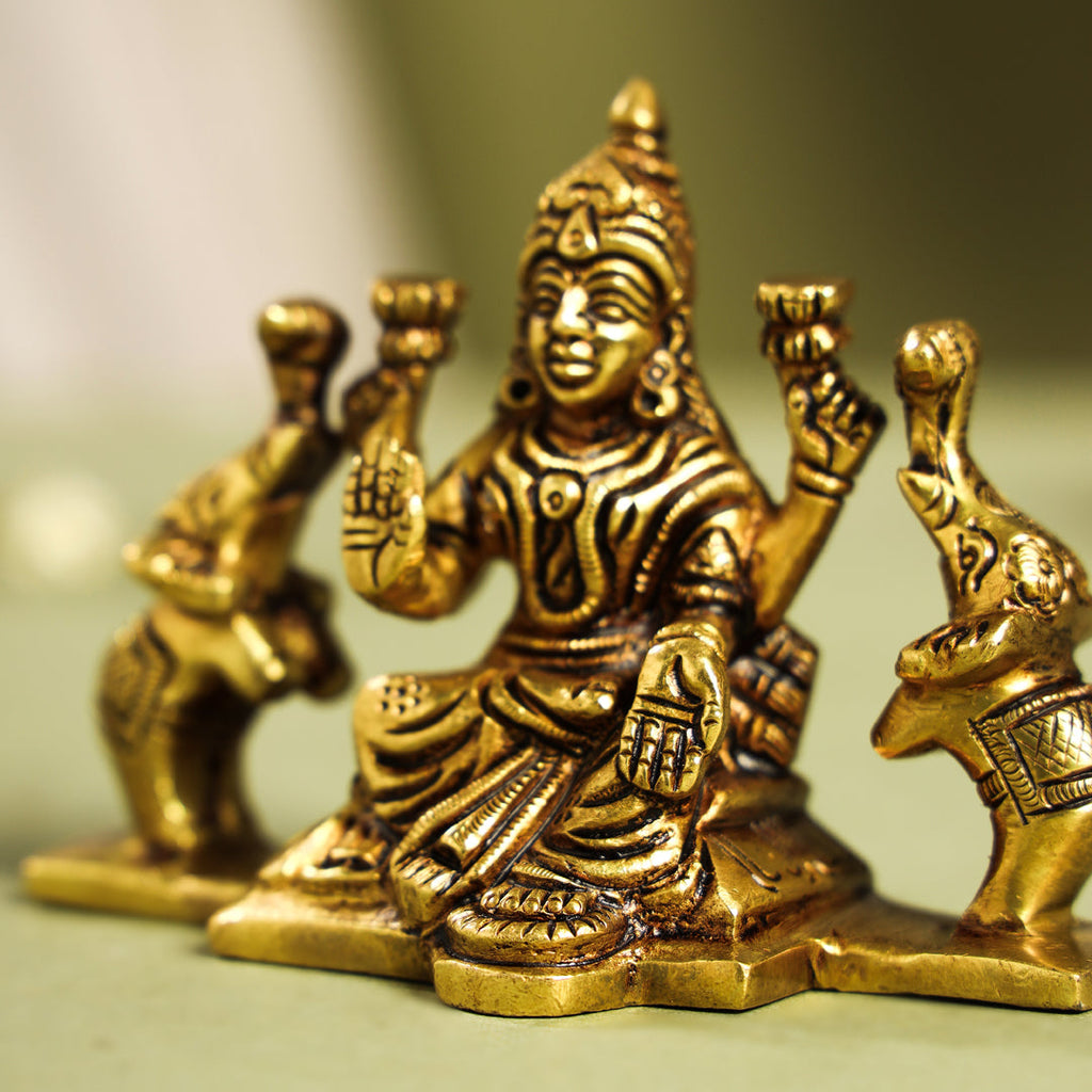 Brass Superfine Goddess Sitting Gaja Lakshmi Idol (3 Inch) Vedansh Craft