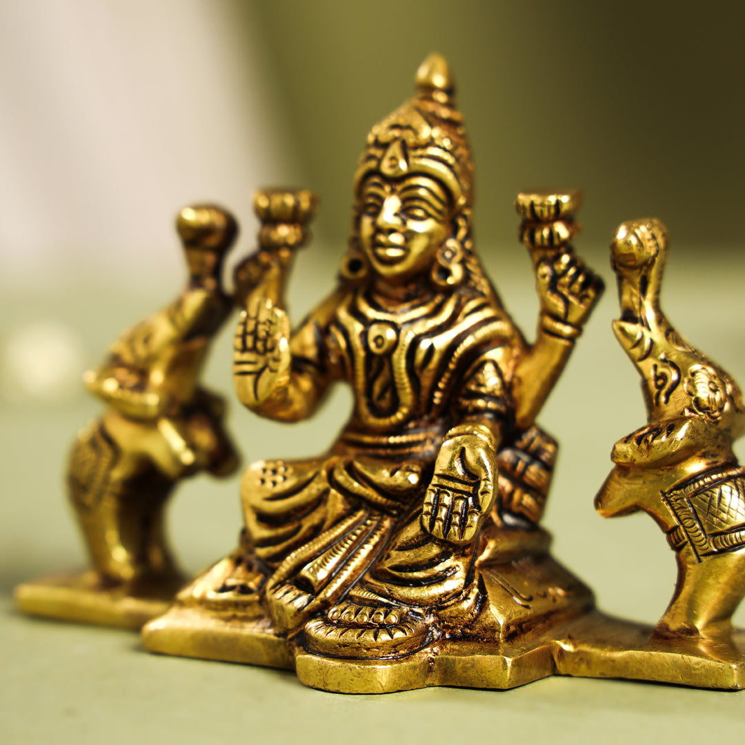 Brass Superfine Goddess Sitting Gaja Lakshmi Idol (3 Inch) Vedansh Craft