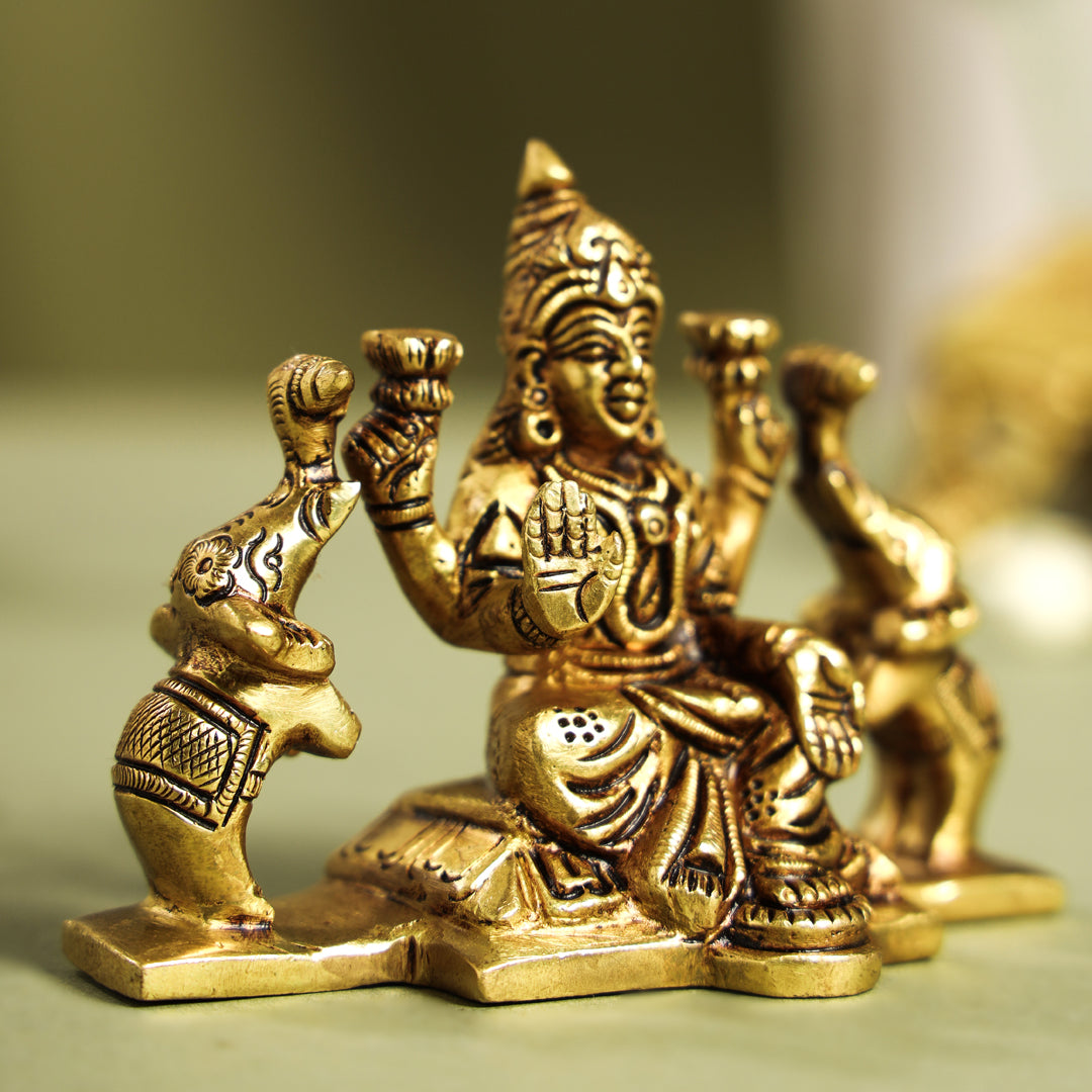 Brass Superfine Goddess Sitting Gaja Lakshmi Idol (3 Inch) Vedansh Craft
