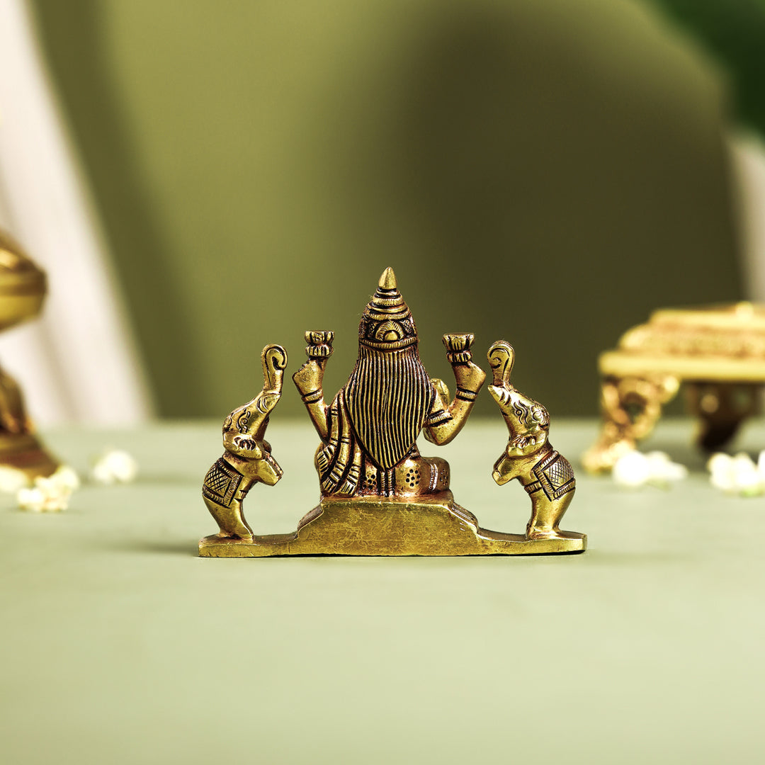 Brass Superfine Goddess Sitting Gaja Lakshmi Idol (3 Inch) Vedansh Craft