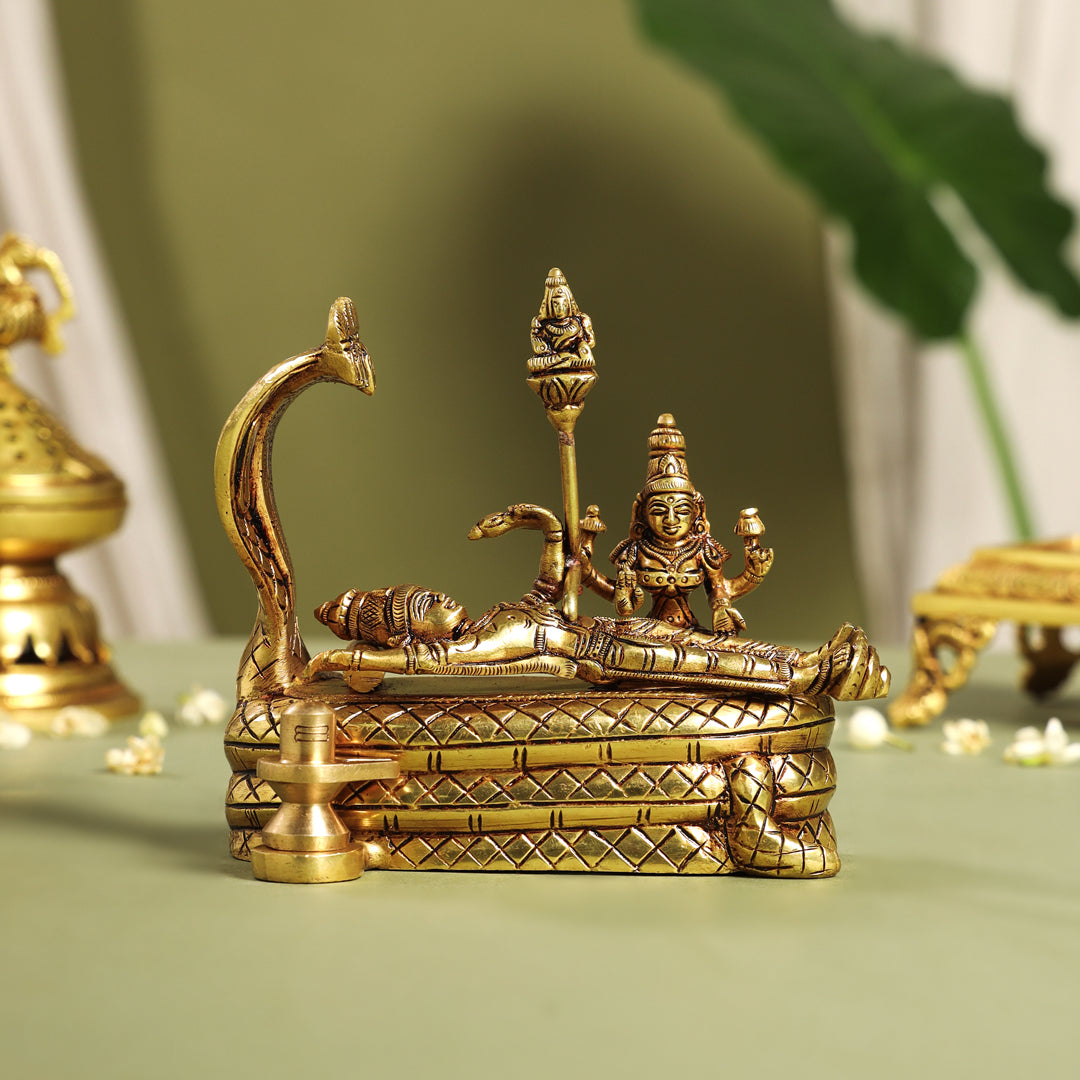 Brass Superfine Vishnu With Lakshmi On Sheshnaag Statue (5.2 Inch) Vedansh Craft