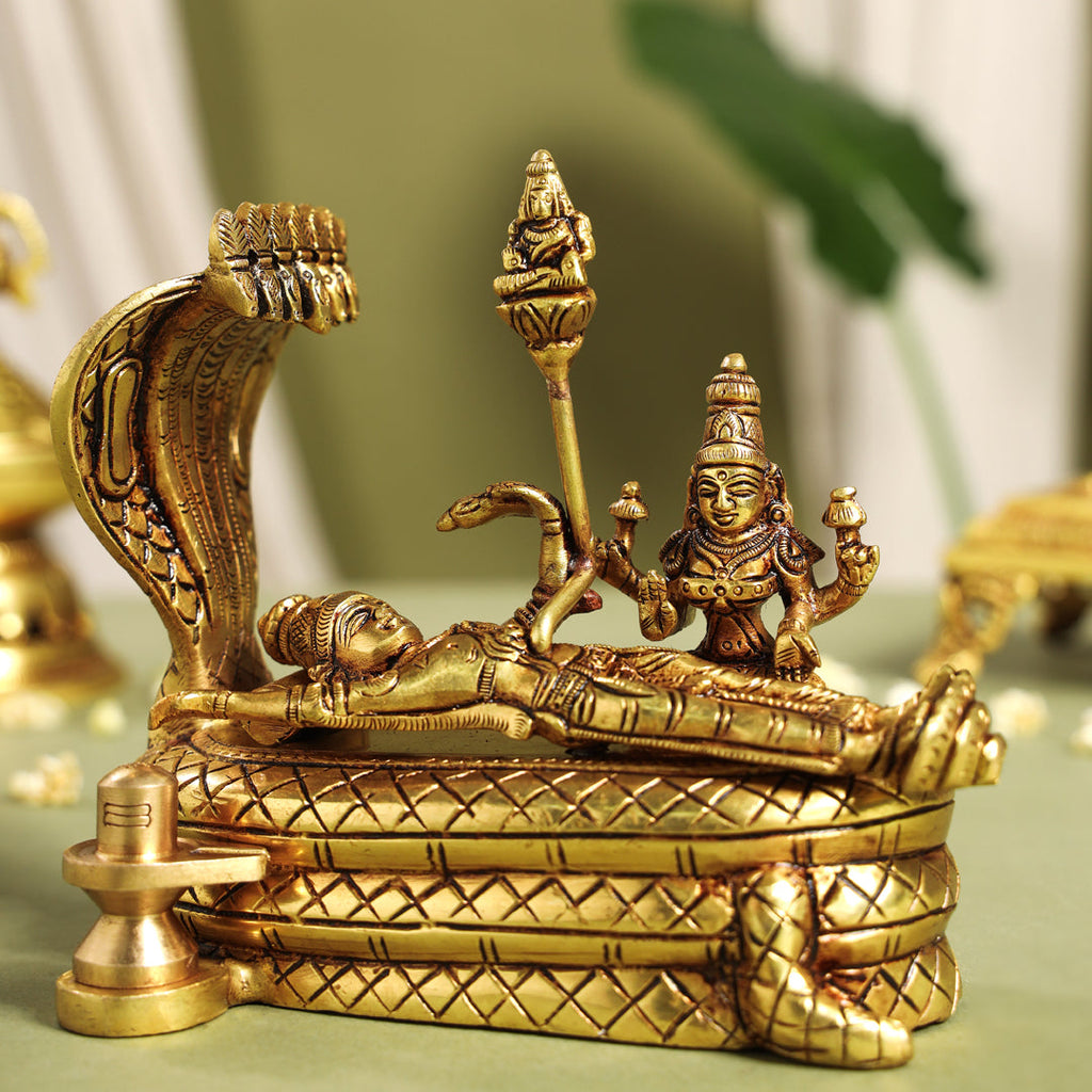 Brass Superfine Vishnu With Lakshmi On Sheshnaag Statue (5.2 Inch) Vedansh Craft