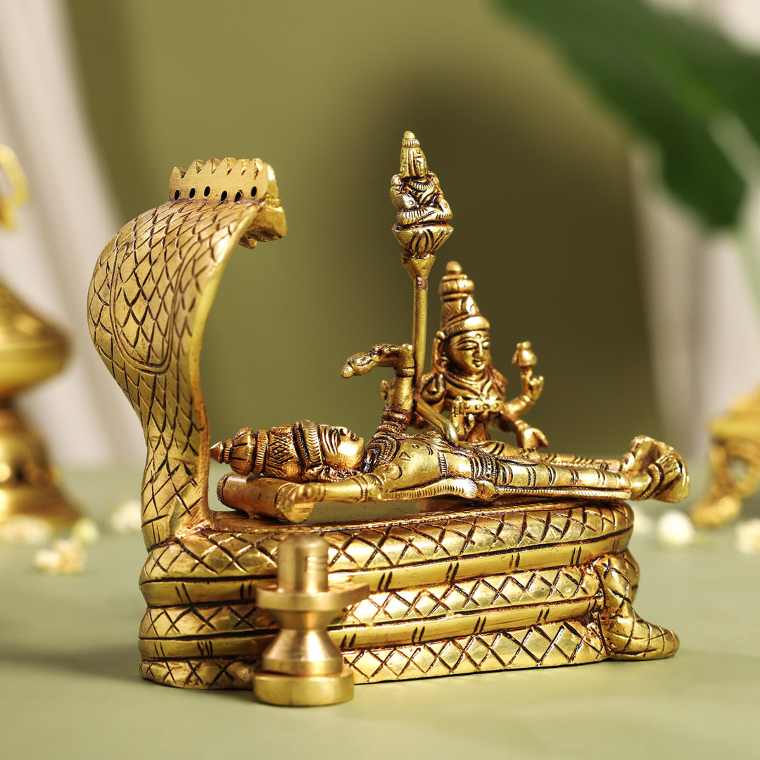 Brass Superfine Vishnu With Lakshmi On Sheshnaag Statue (5.2 Inch) Vedansh Craft