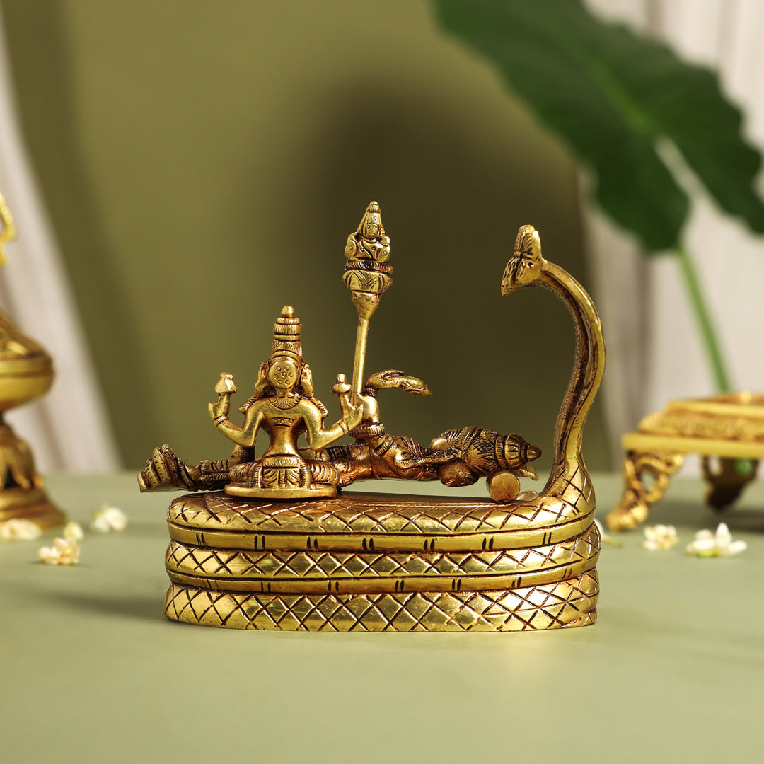 Brass Superfine Vishnu With Lakshmi On Sheshnaag Statue (5.2 Inch) Vedansh Craft