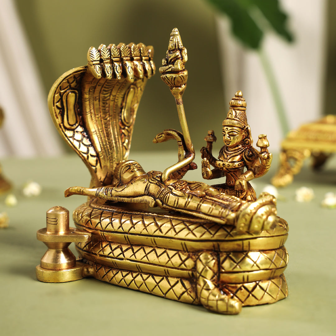Brass Superfine Vishnu With Lakshmi On Sheshnaag Statue (5.2 Inch) Vedansh Craft