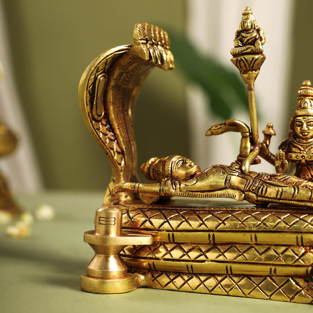Brass Superfine Vishnu With Lakshmi On Sheshnaag Statue (5.2 Inch) Vedansh Craft