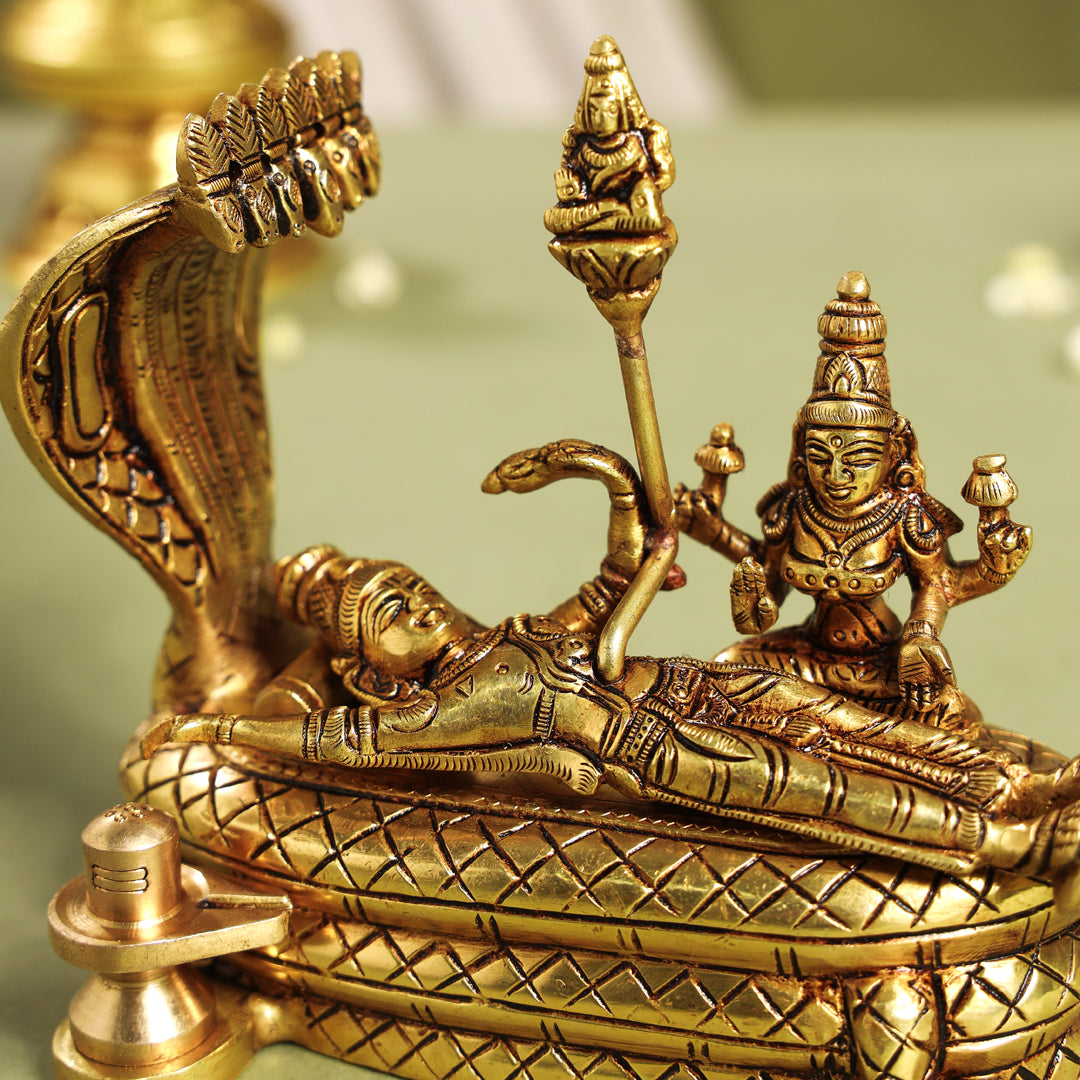 Brass Superfine Vishnu With Lakshmi On Sheshnaag Statue (5.2 Inch) Vedansh Craft