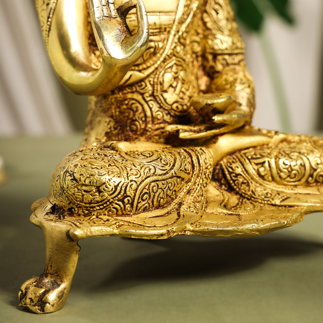 Brass Handcarved Blessing Buddha Idol (13 Inch) Vedansh Craft