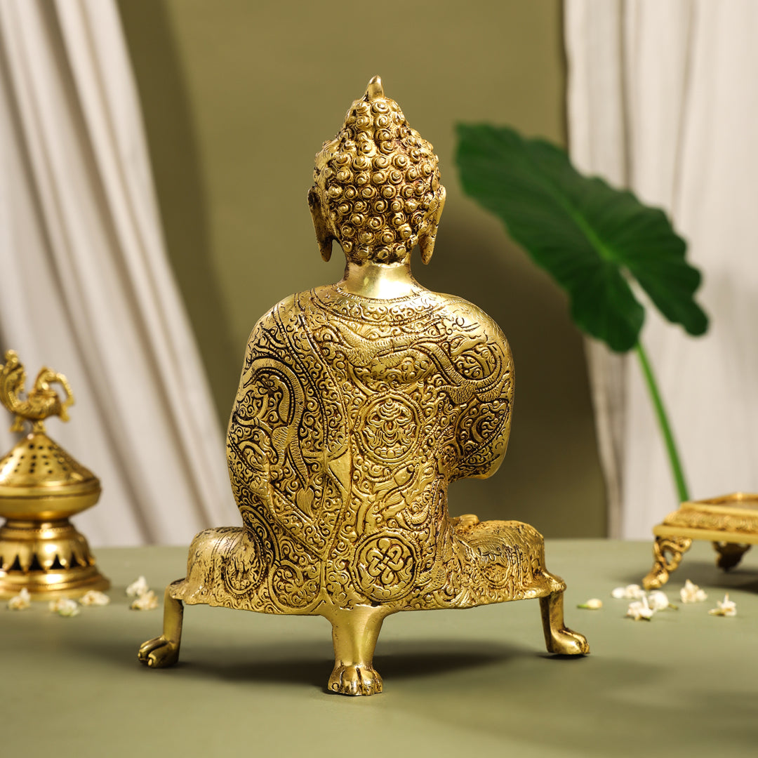Brass Handcarved Blessing Buddha Idol (13 Inch) Vedansh Craft