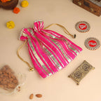 Brass Charan Paduka, Diya & Chowki Gift Festive Potli/Hamper Vedansh Craft