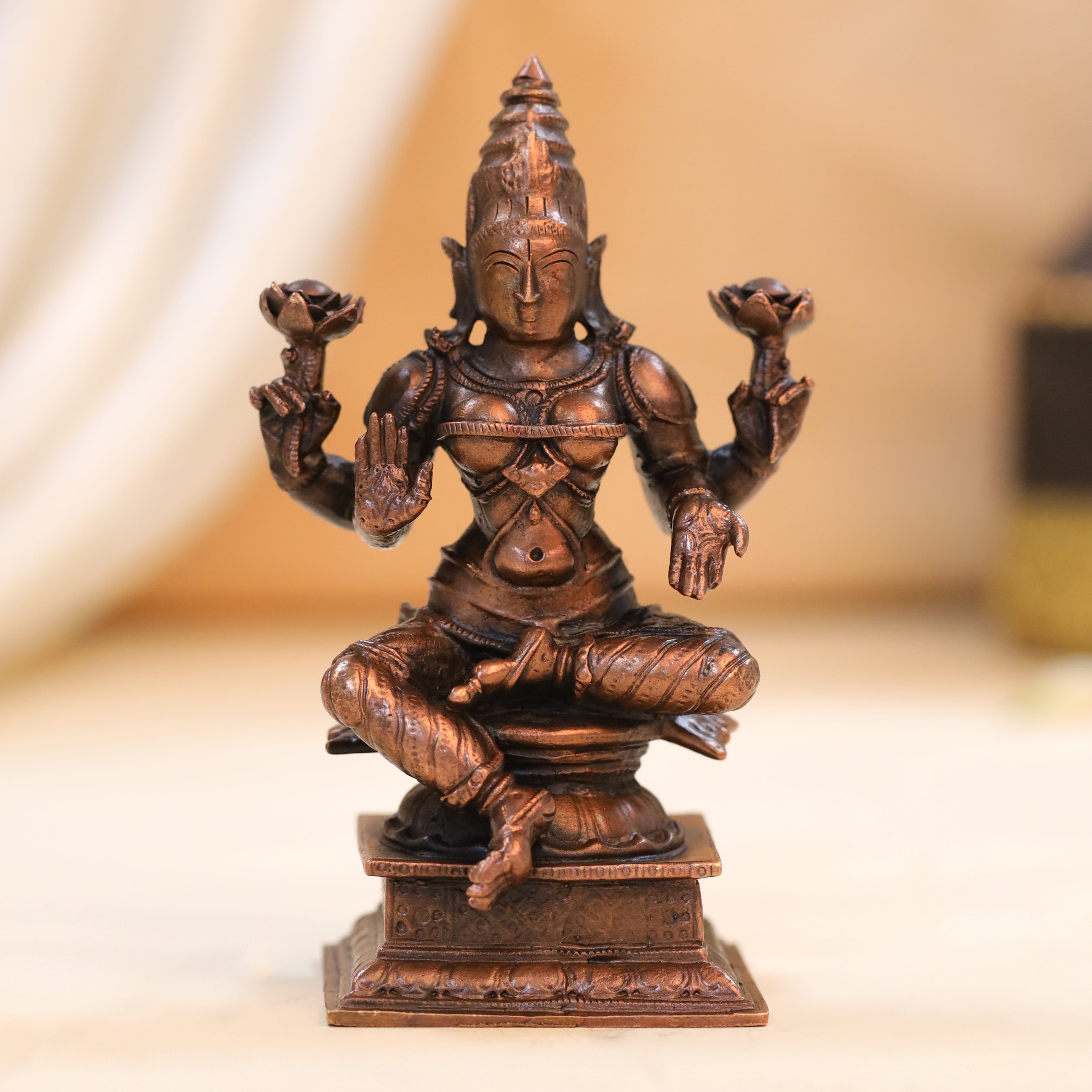 Copper Goddess Sitting Lakshmi Idol (4.5 Inch) Vedansh Craft