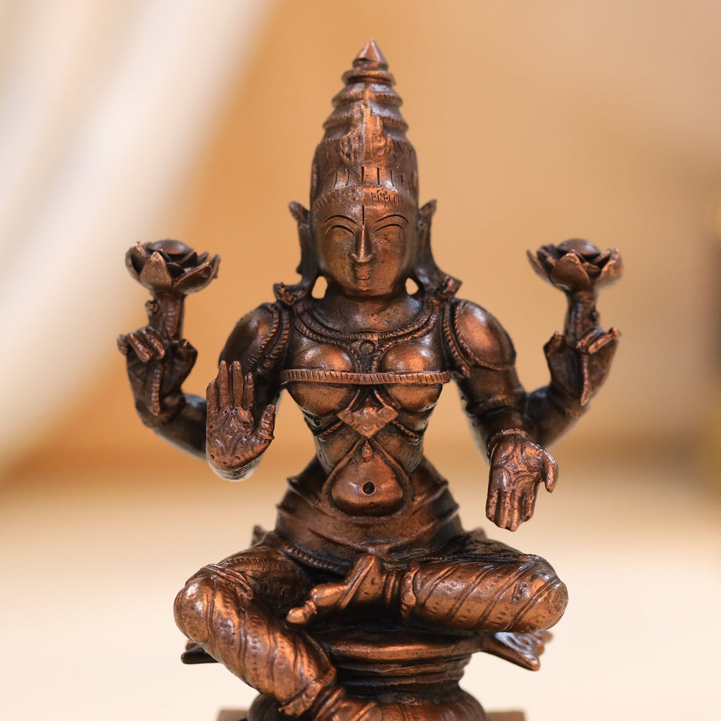 Copper Goddess Sitting Lakshmi Idol (4.5 Inch) Vedansh Craft