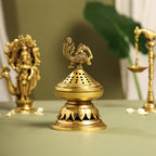 Brass Peacock Dhoop Dani & Incense Holder (6.5 Inch) Vedansh Craft