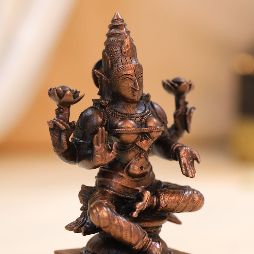 Copper Goddess Sitting Lakshmi Idol (4.5 Inch) Vedansh Craft