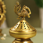 Brass Peacock Dhoop Dani & Incense Holder (6.5 Inch) Vedansh Craft