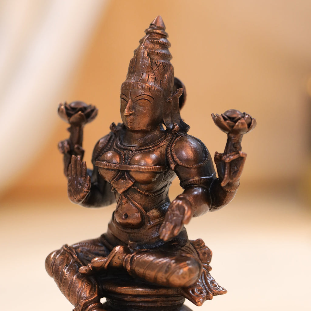 Copper Goddess Sitting Lakshmi Idol (4.5 Inch) Vedansh Craft