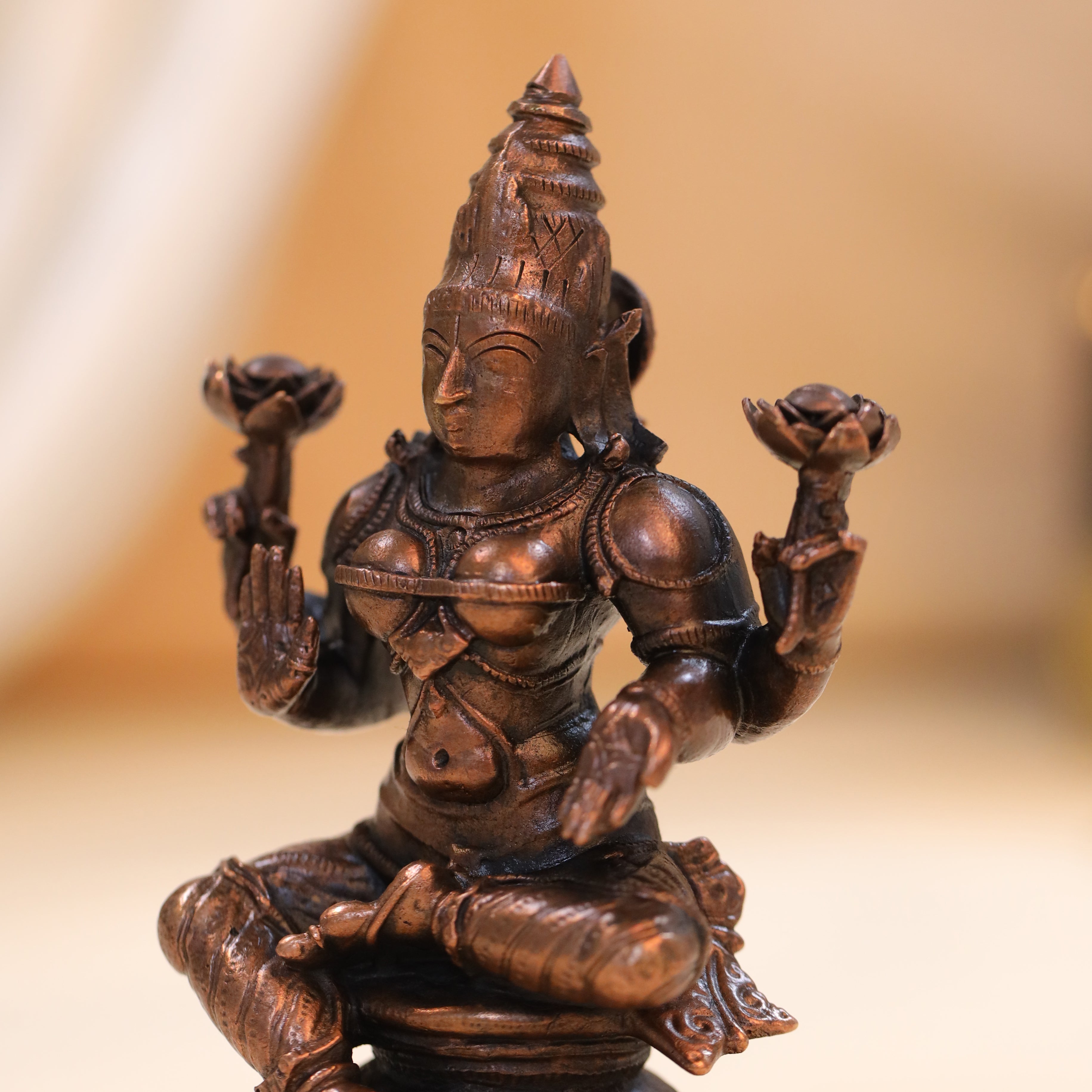 Copper Goddess Sitting Lakshmi Idol (4.5 Inch) Vedansh Craft