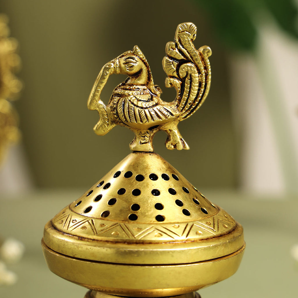 Brass Peacock Dhoop Dani & Incense Holder (6.5 Inch) Vedansh Craft