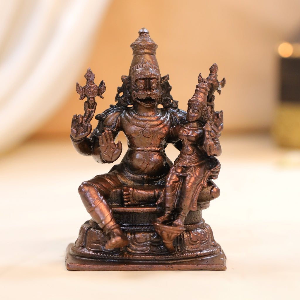Copper Sitting Lakshmi Narasimha Idol (4 Inch) Vedansh Craft