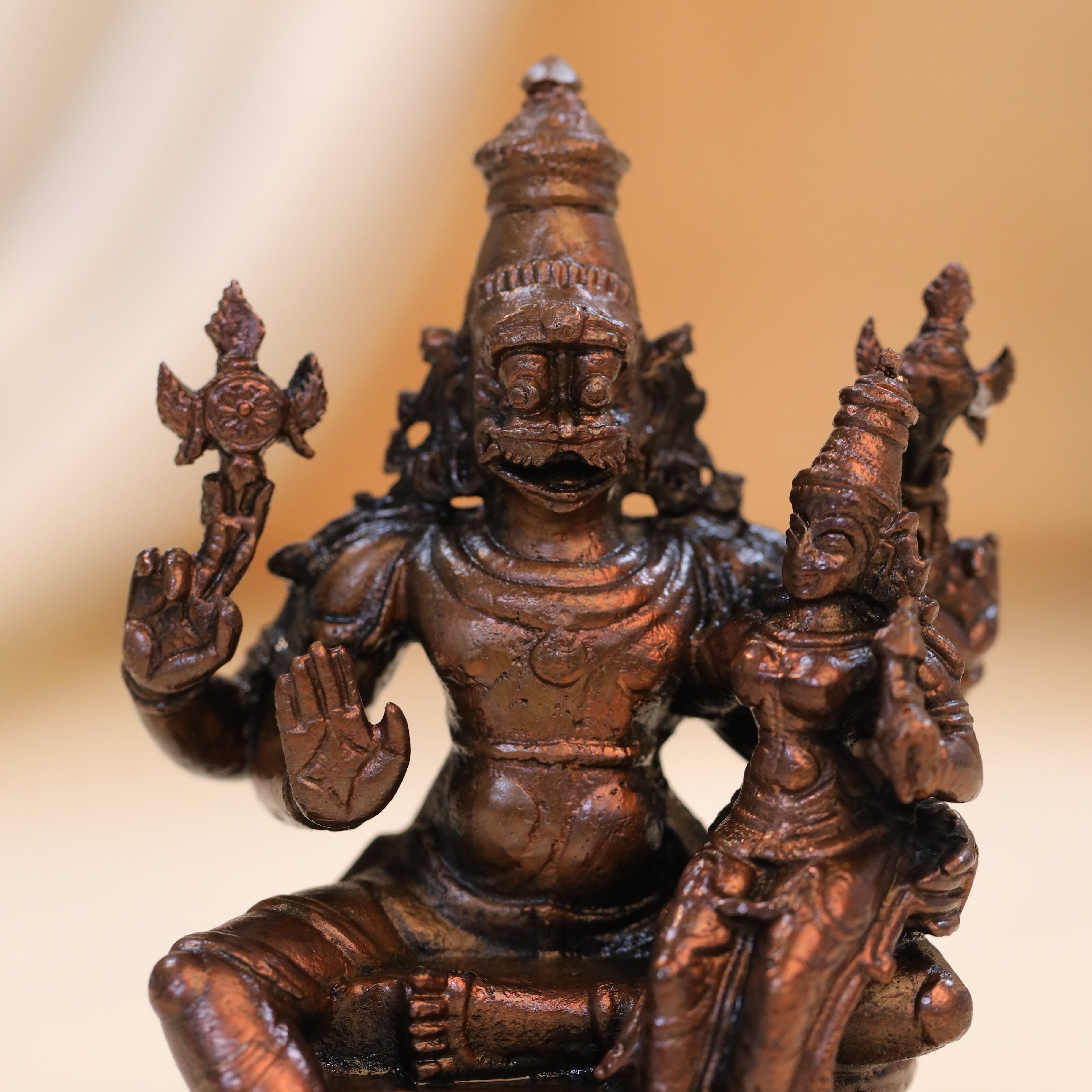 Copper Sitting Lakshmi Narasimha Idol (4 Inch) Vedansh Craft