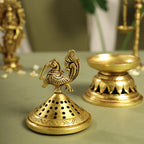 Brass Peacock Dhoop Dani & Incense Holder (6.5 Inch) Vedansh Craft