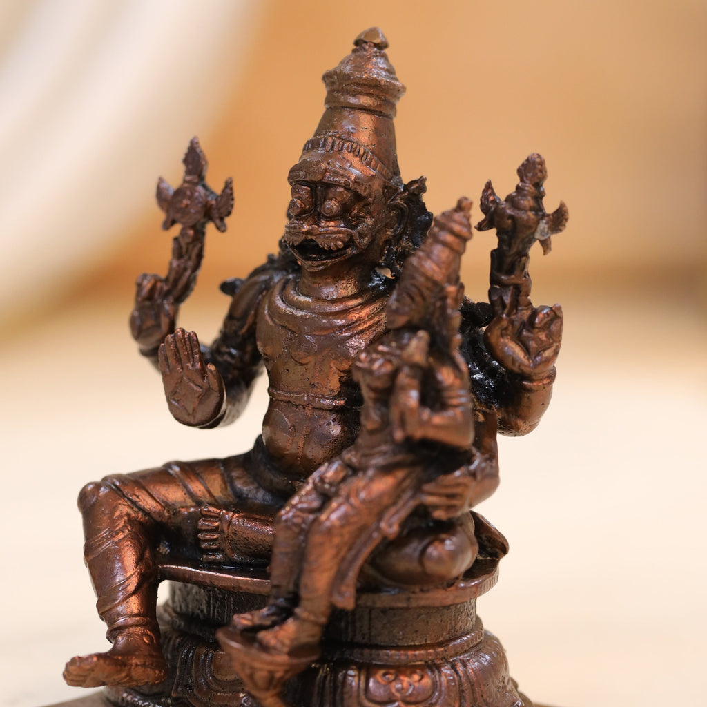 Copper Sitting Lakshmi Narasimha Idol (4 Inch) Vedansh Craft