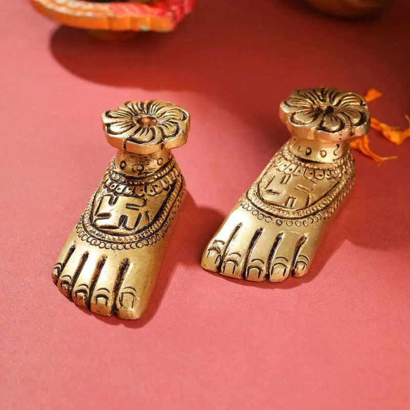 Brass Superfine Lakshmi Charan Paduka Set (1.2 Inch) Vedansh Craft