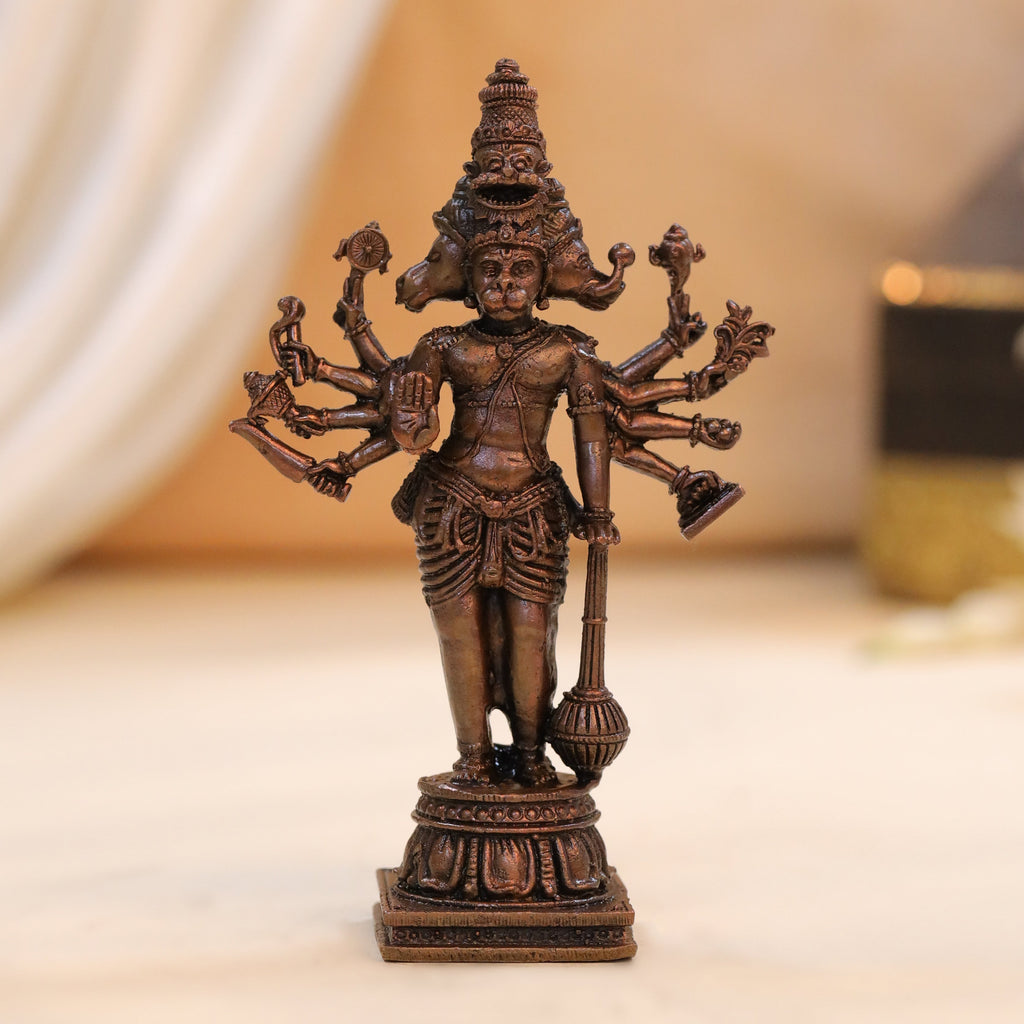 Copper Panchmukhi Standing Hanuman Idol (4.5 Inch) Vedansh Craft
