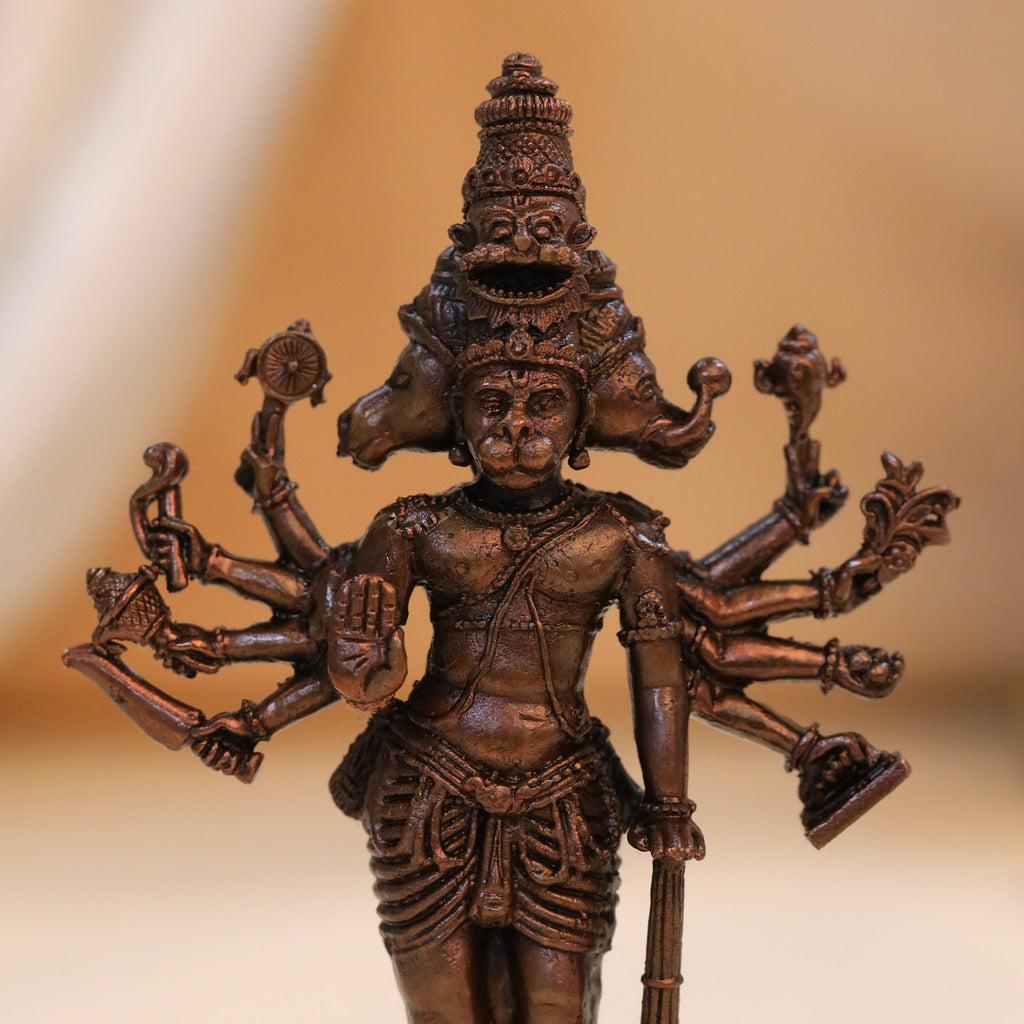 Copper Panchmukhi Standing Hanuman Idol (4.5 Inch) Vedansh Craft