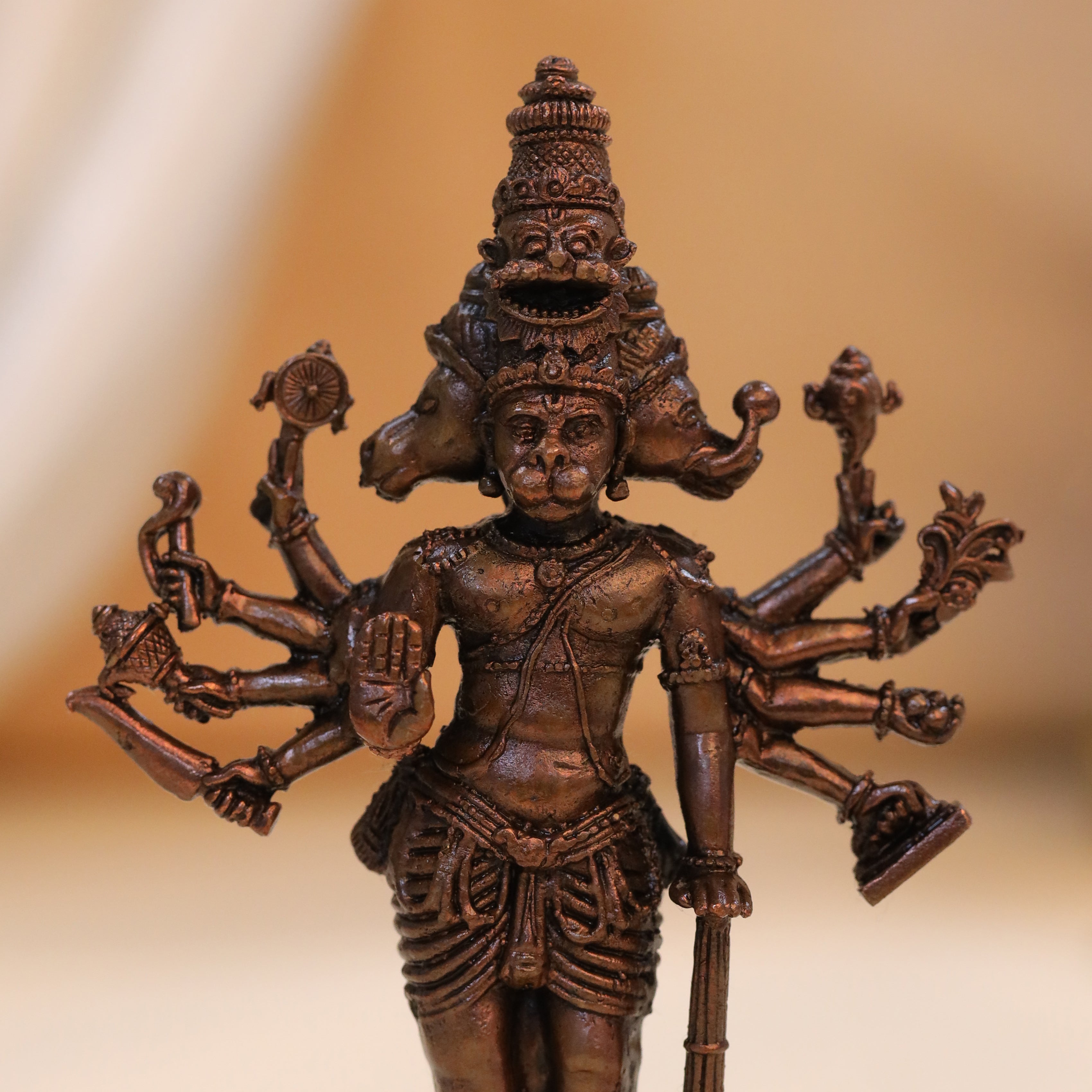 Copper Panchmukhi Standing Hanuman Idol (4.5 Inch) Vedansh Craft