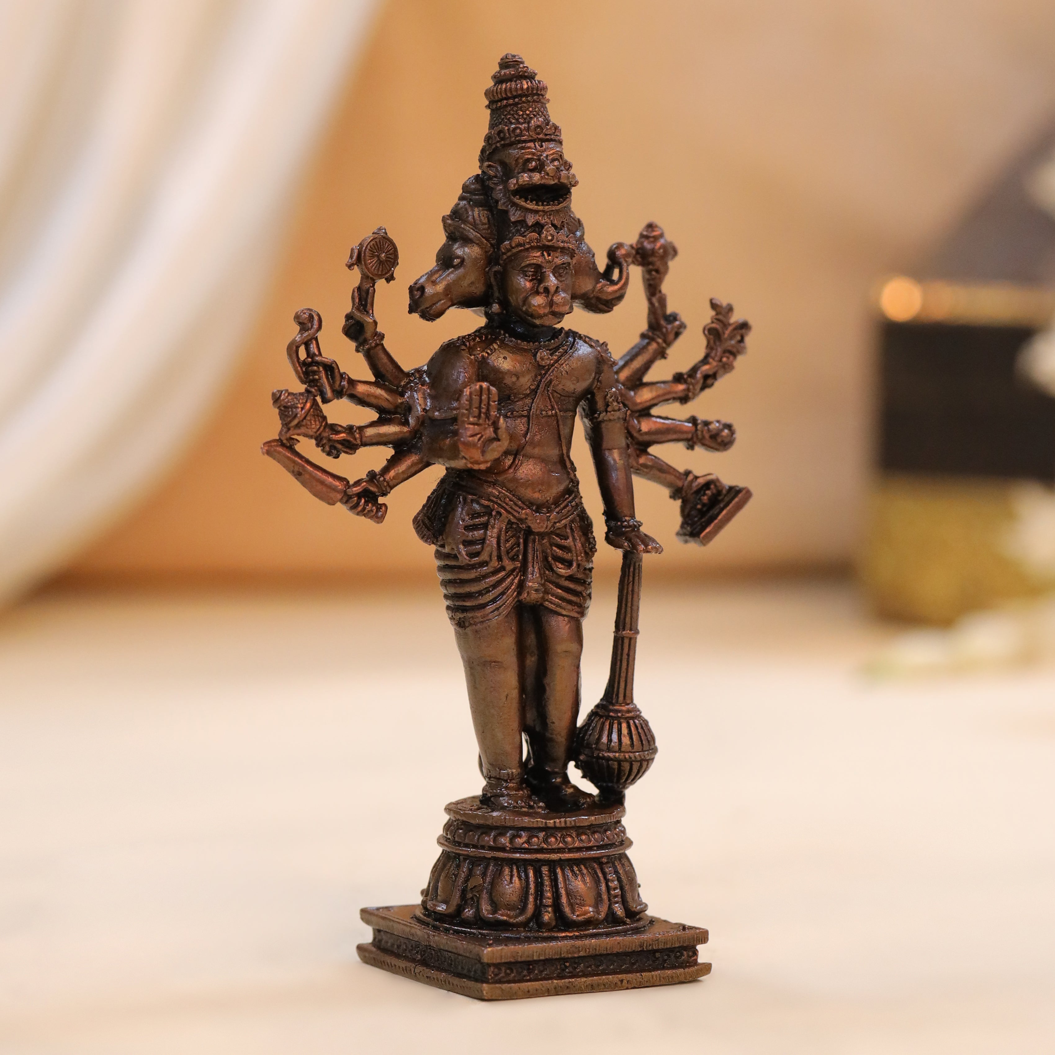Copper Panchmukhi Standing Hanuman Idol (4.5 Inch) Vedansh Craft