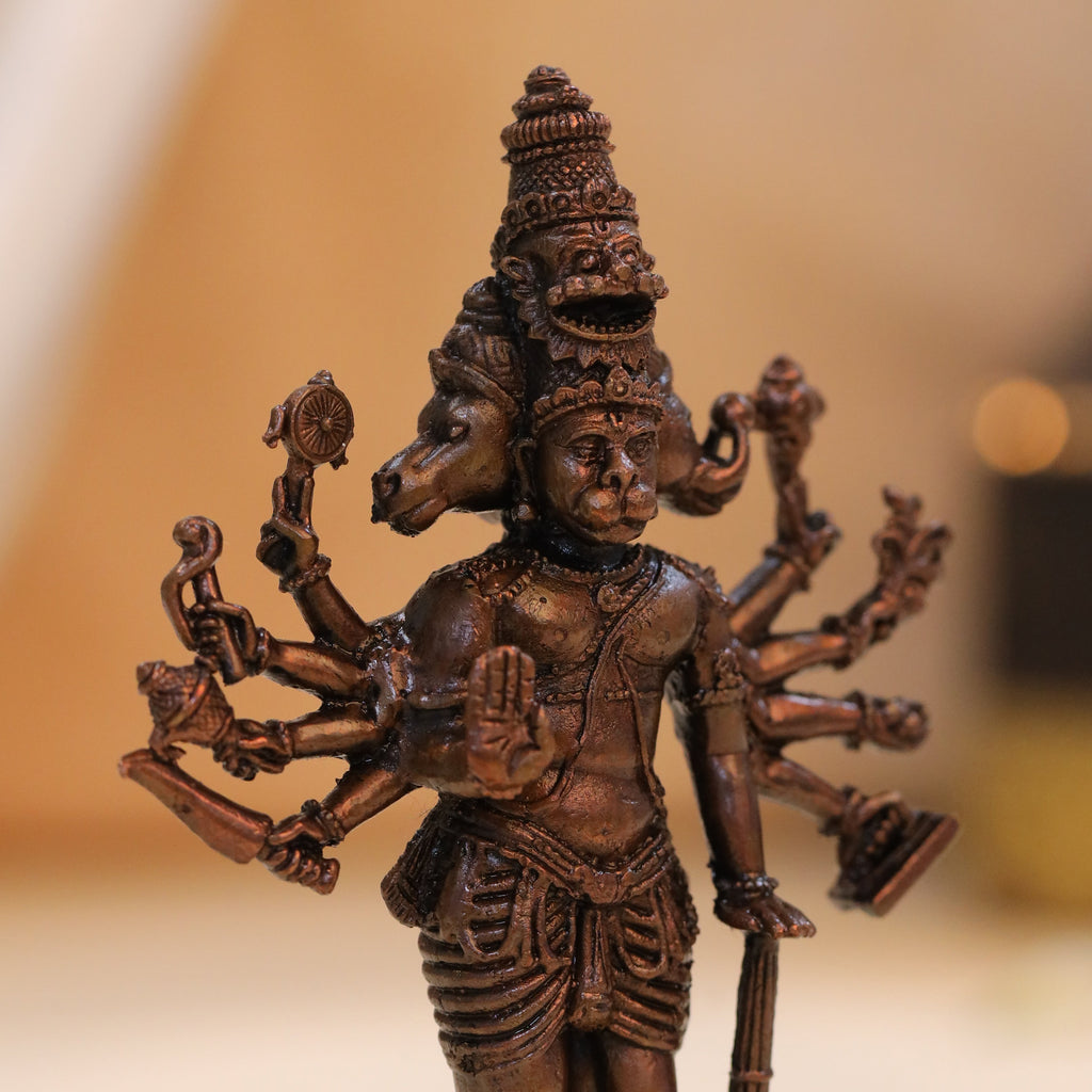 Copper Panchmukhi Standing Hanuman Idol (4.5 Inch) Vedansh Craft