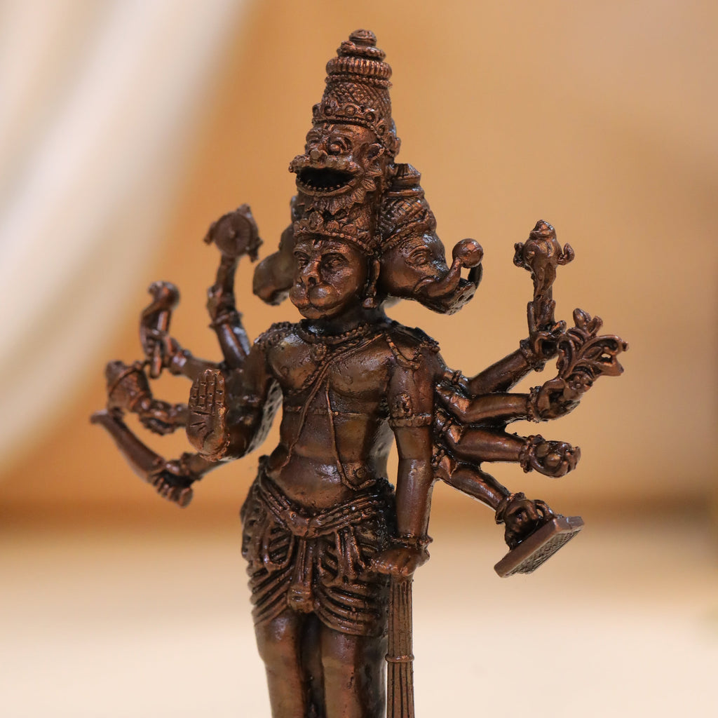 Copper Panchmukhi Standing Hanuman Idol (4.5 Inch) Vedansh Craft