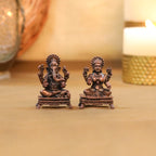 Copper Sitting Ganesha And Lakshmi Idols Set (2.5 Inch) Vedansh Craft