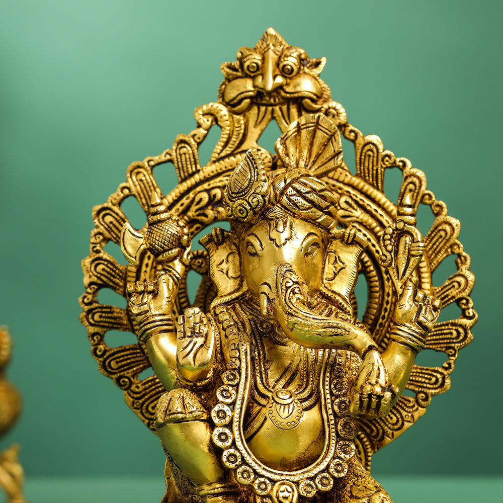 Brass Frame Pagdi Sitting Ganesha Idol (12 Inch) Vedansh Craft