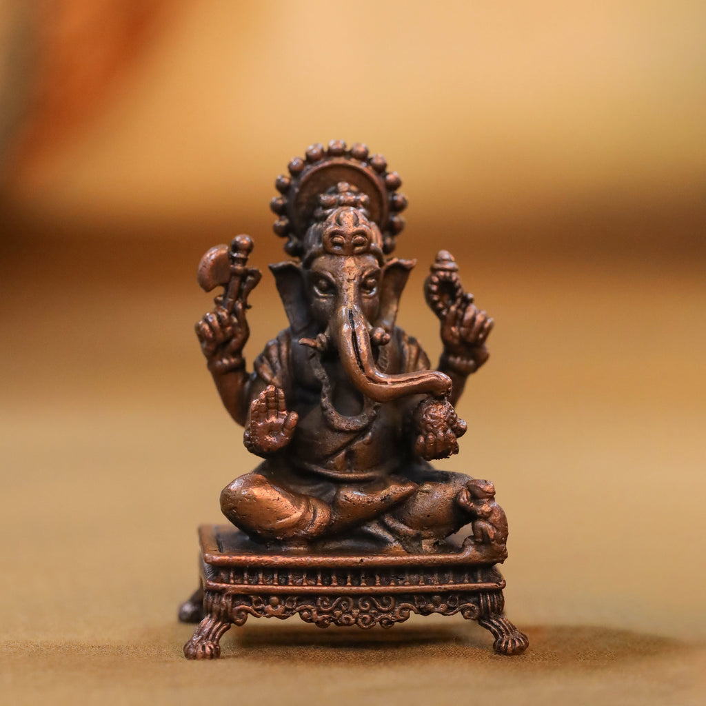 Copper Sitting Ganesha And Lakshmi Idols Set (2.5 Inch) Vedansh Craft