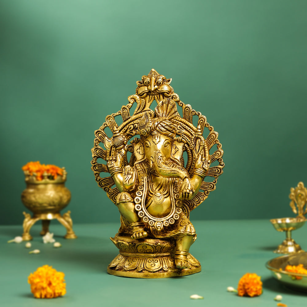 Brass Frame Pagdi Sitting Ganesha Idol (12 Inch) Vedansh Craft