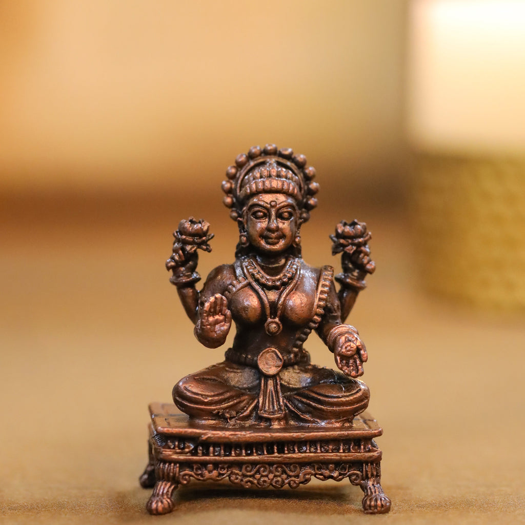 Copper Sitting Ganesha And Lakshmi Idols Set (2.5 Inch) Vedansh Craft