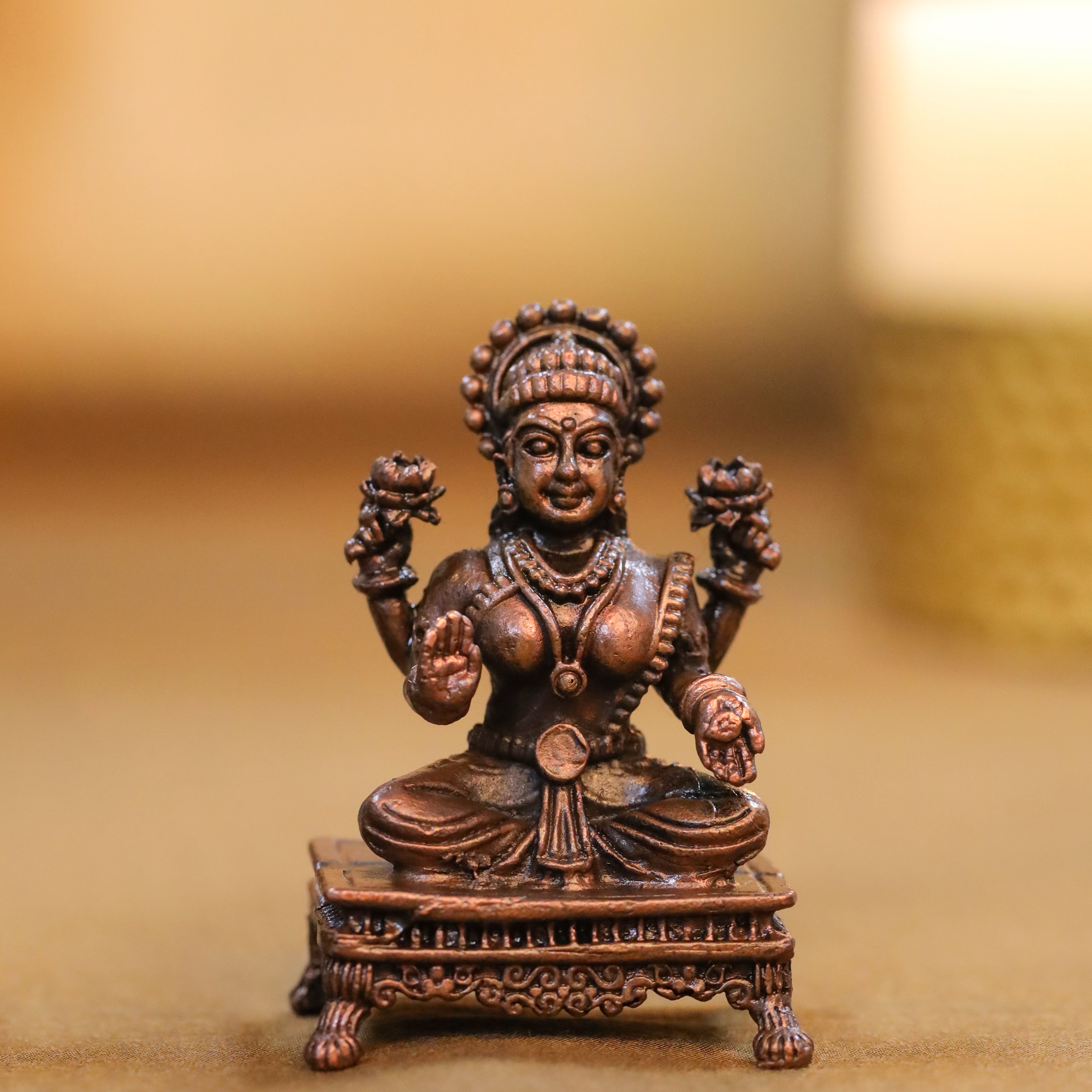 Copper Sitting Ganesha And Lakshmi Idols Set (2.5 Inch) Vedansh Craft