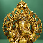 Brass Frame Pagdi Sitting Ganesha Idol (12 Inch) Vedansh Craft