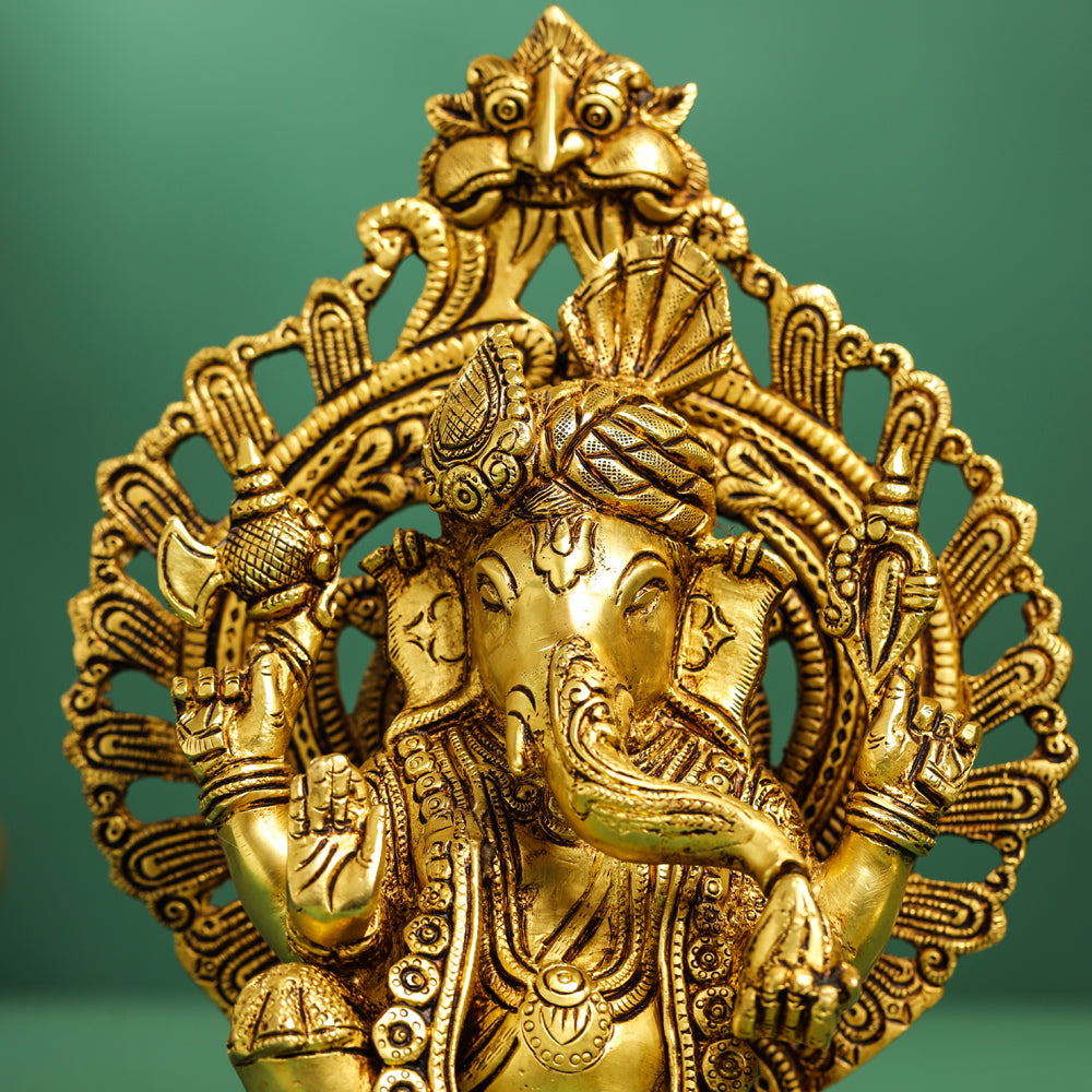 Brass Frame Pagdi Sitting Ganesha Idol (12 Inch) Vedansh Craft