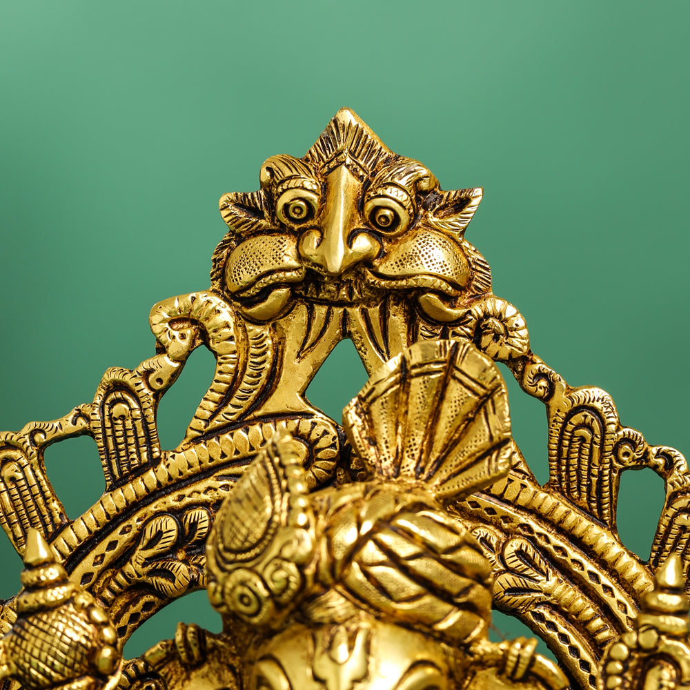 Brass Frame Pagdi Sitting Ganesha Idol (12 Inch) Vedansh Craft