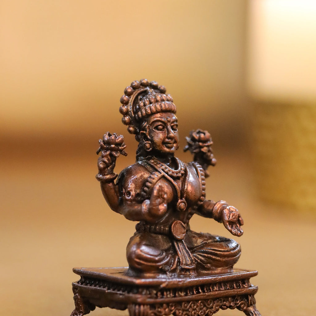 Copper Sitting Ganesha And Lakshmi Idols Set (2.5 Inch) Vedansh Craft