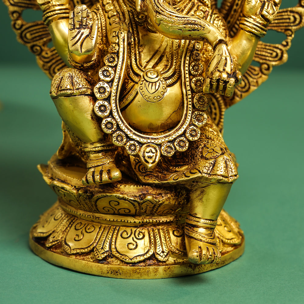 Brass Frame Pagdi Sitting Ganesha Idol (12 Inch) Vedansh Craft